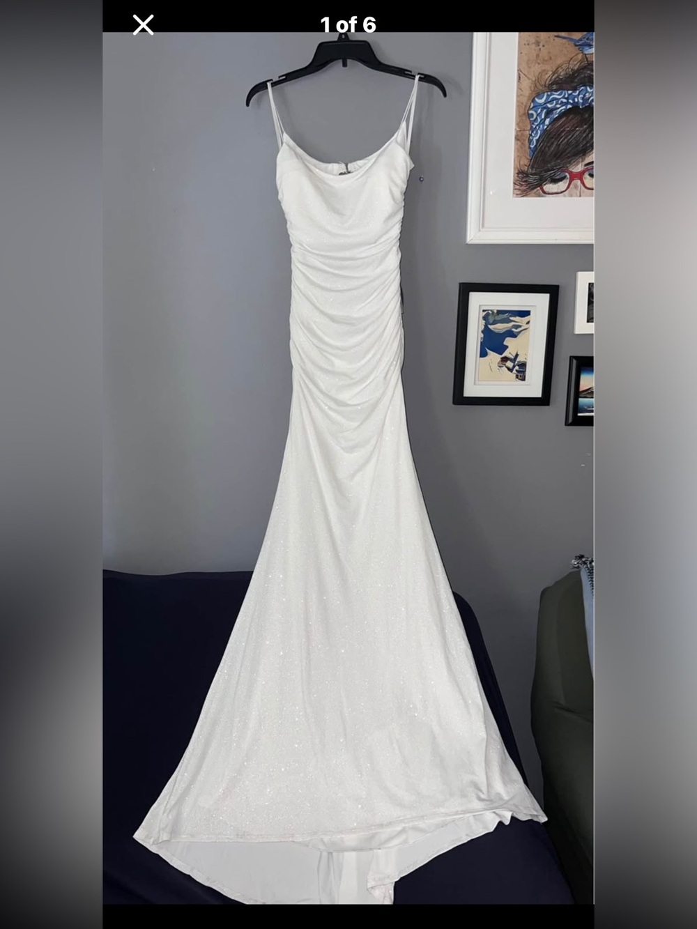 Windsor White Sparkle Ruched Slip Gown